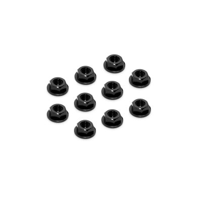 ALU NUT M4 WITH SERRATED FLANGE - BLACK (10)